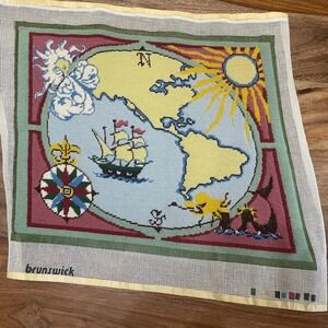Brunswick Needlepoint Tapestry Canvas World Map‎ Ship Compass Nautical Adventure